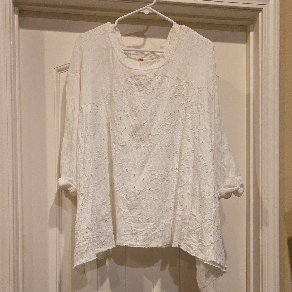 Free People Cream Textured Blouse